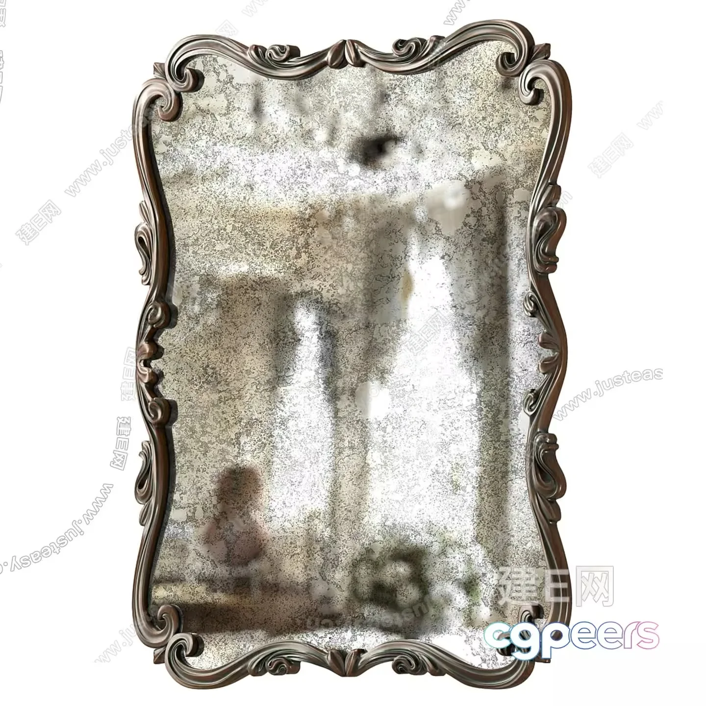 A Silver Mirror With An Ornate Frame 3D Model – 9598 – CORONA Render
