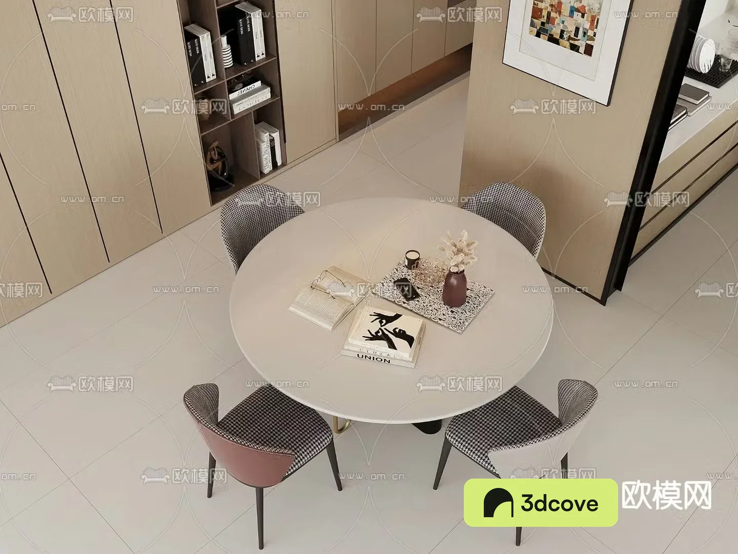 Round dining table and chairs