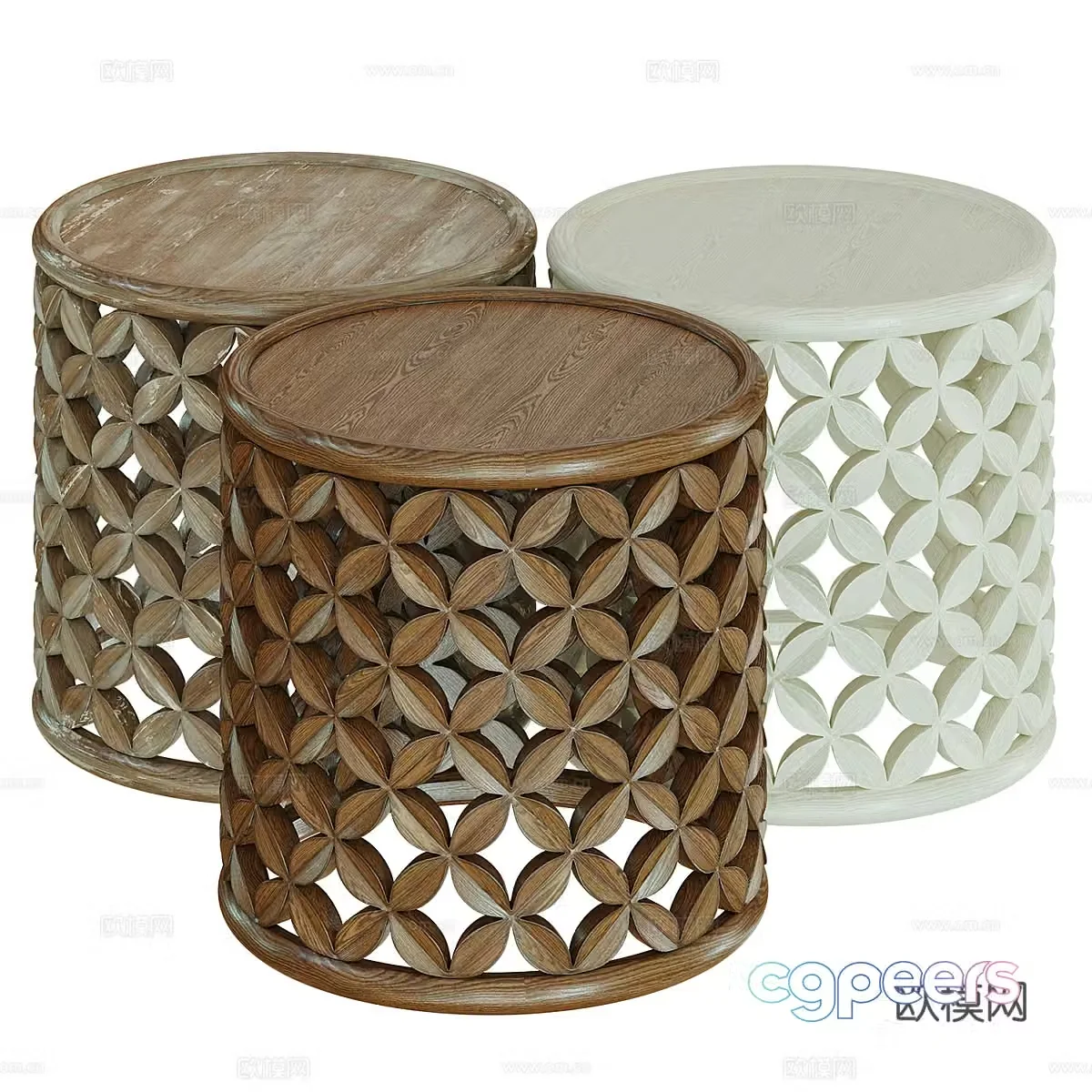 New Chinese-style solid wood rattan round edge 3D model