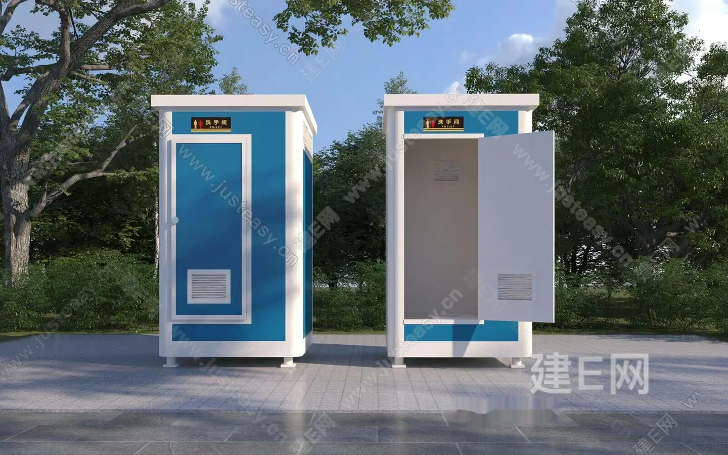 Two Small Blue And White Structures 3D Model – 6833 – VRAY Render