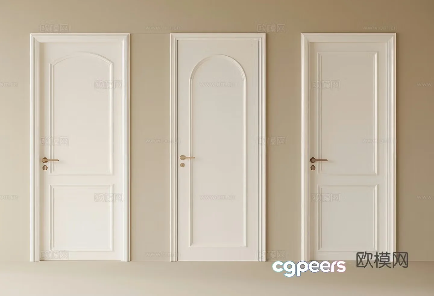 French single-opening bedroom door 3D model