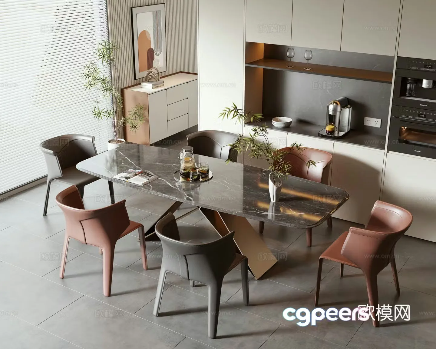 Modern dining table and chair combination 3D model