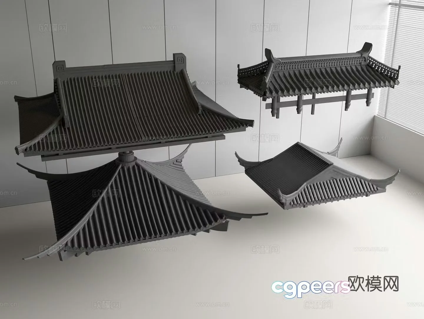 Chinese-style eaves ancient building eaves glazed tiles tiles roof ridges 3D model