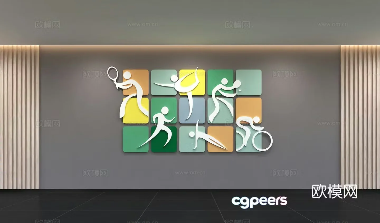 Modern sports culture wall gym sports slogan display wall publicity column wall background 3d model