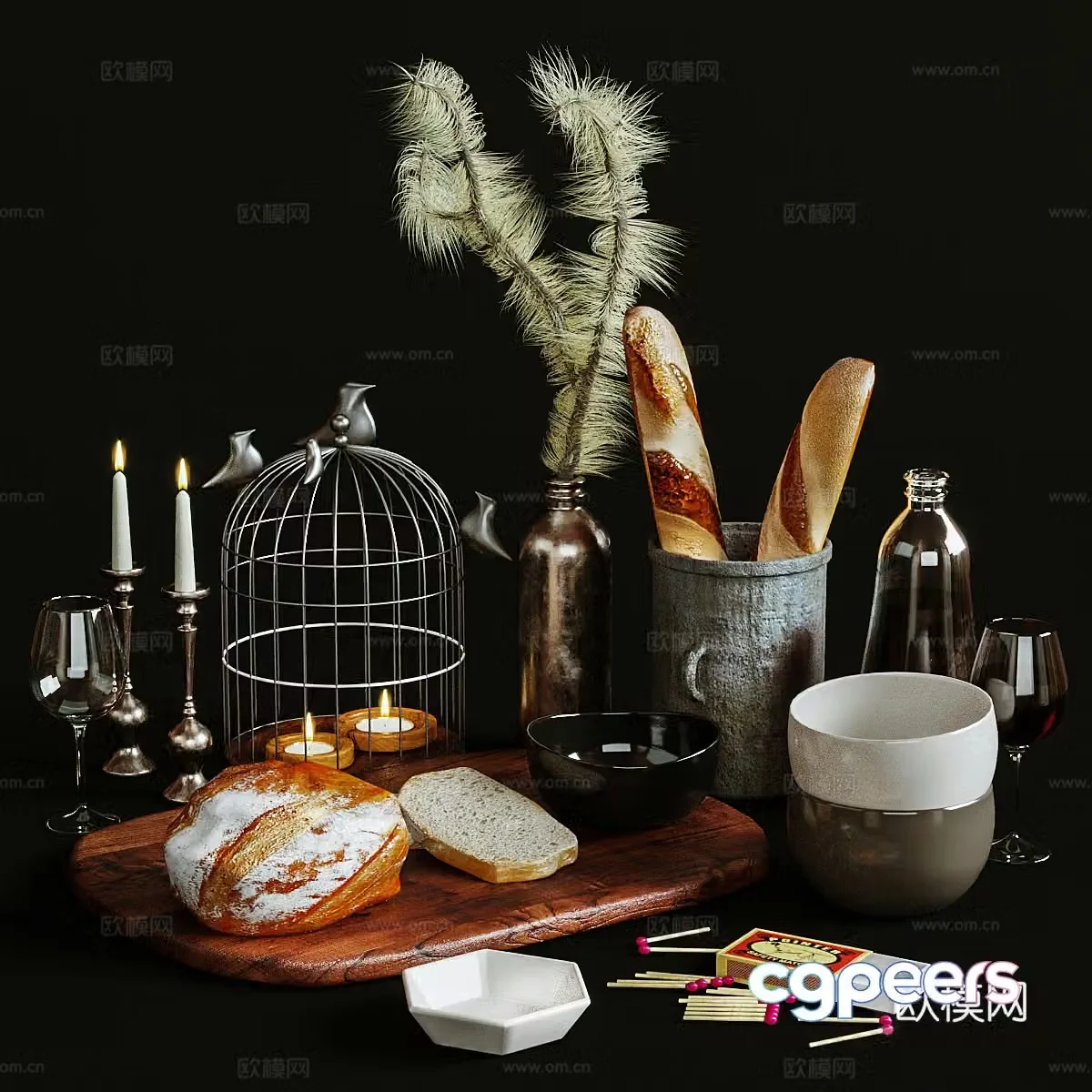 kitchen supplies bread birdcage dishes 3d model