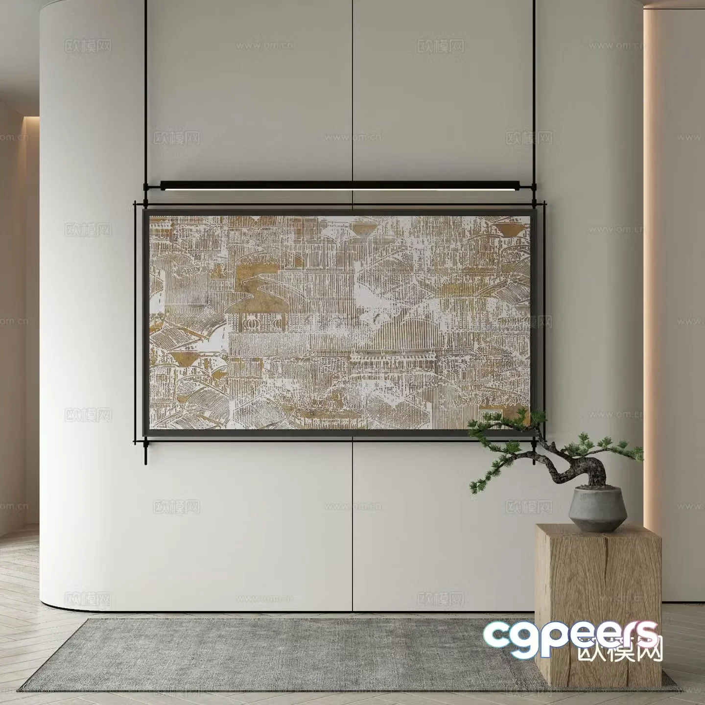 New Chinese texture painting decorative painting 3D model