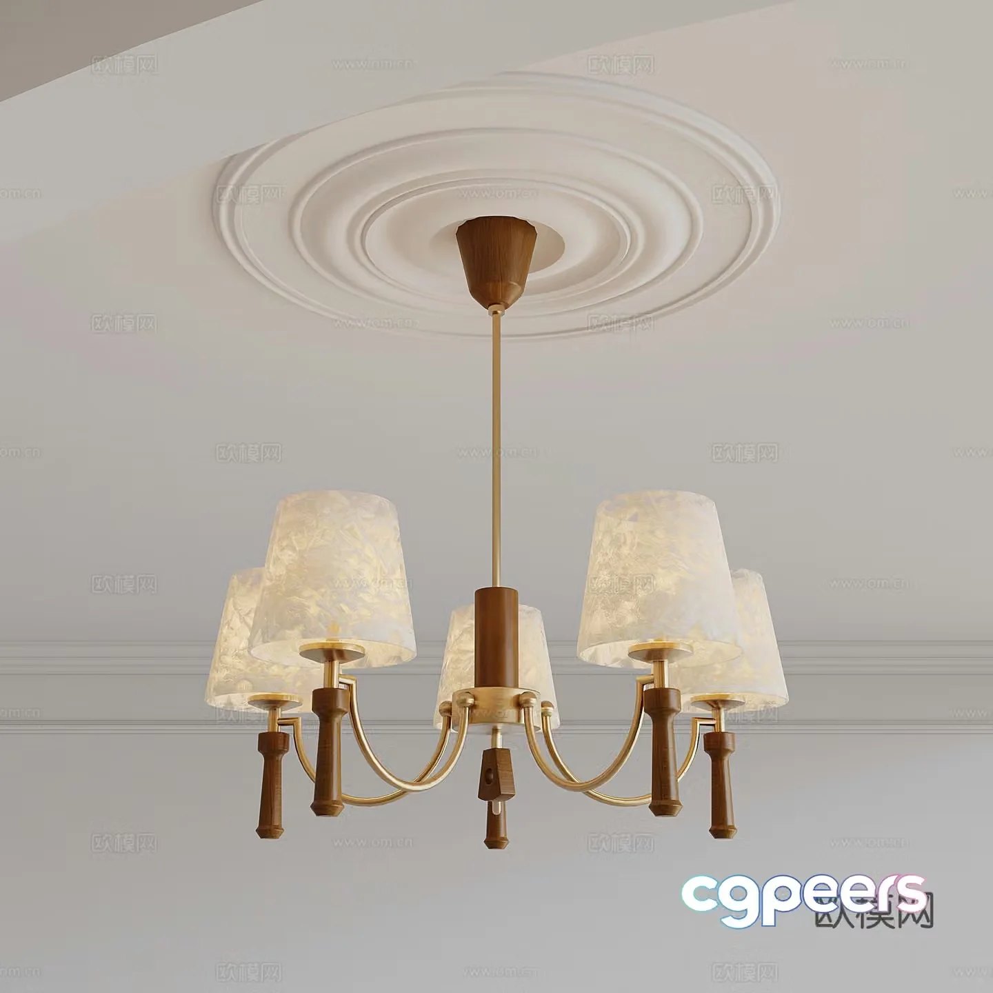 Middle-aged walnut chandelier 3d model