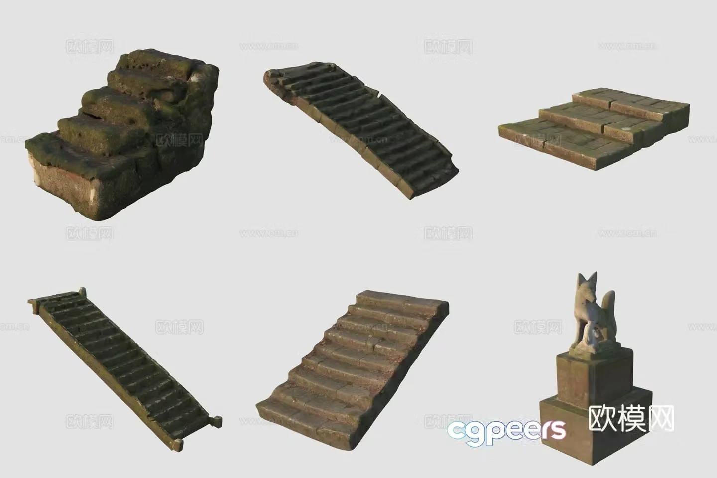 Ancient stone steps bluestone slab road puppy stone carving 3D model