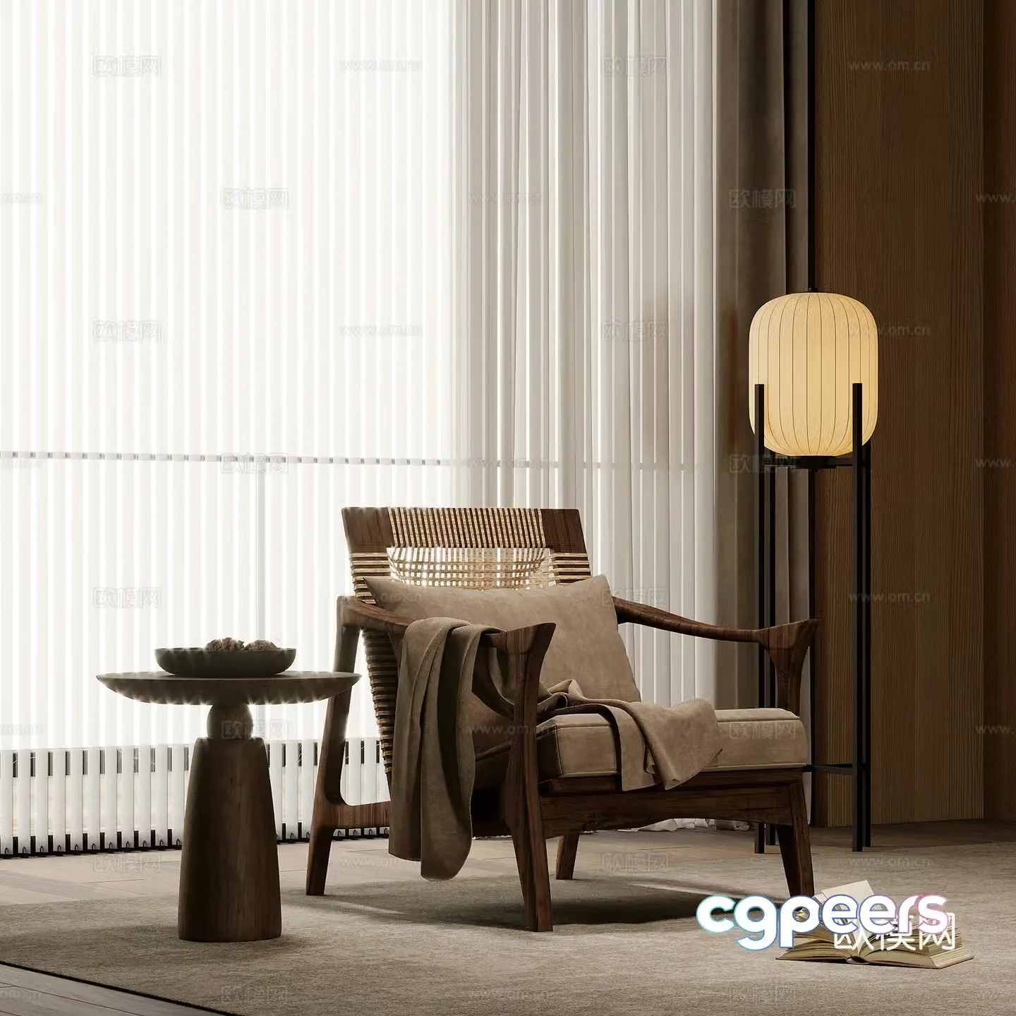 18 leisure chair medieval style leisure chair single sofa side table floor lamp 3d model