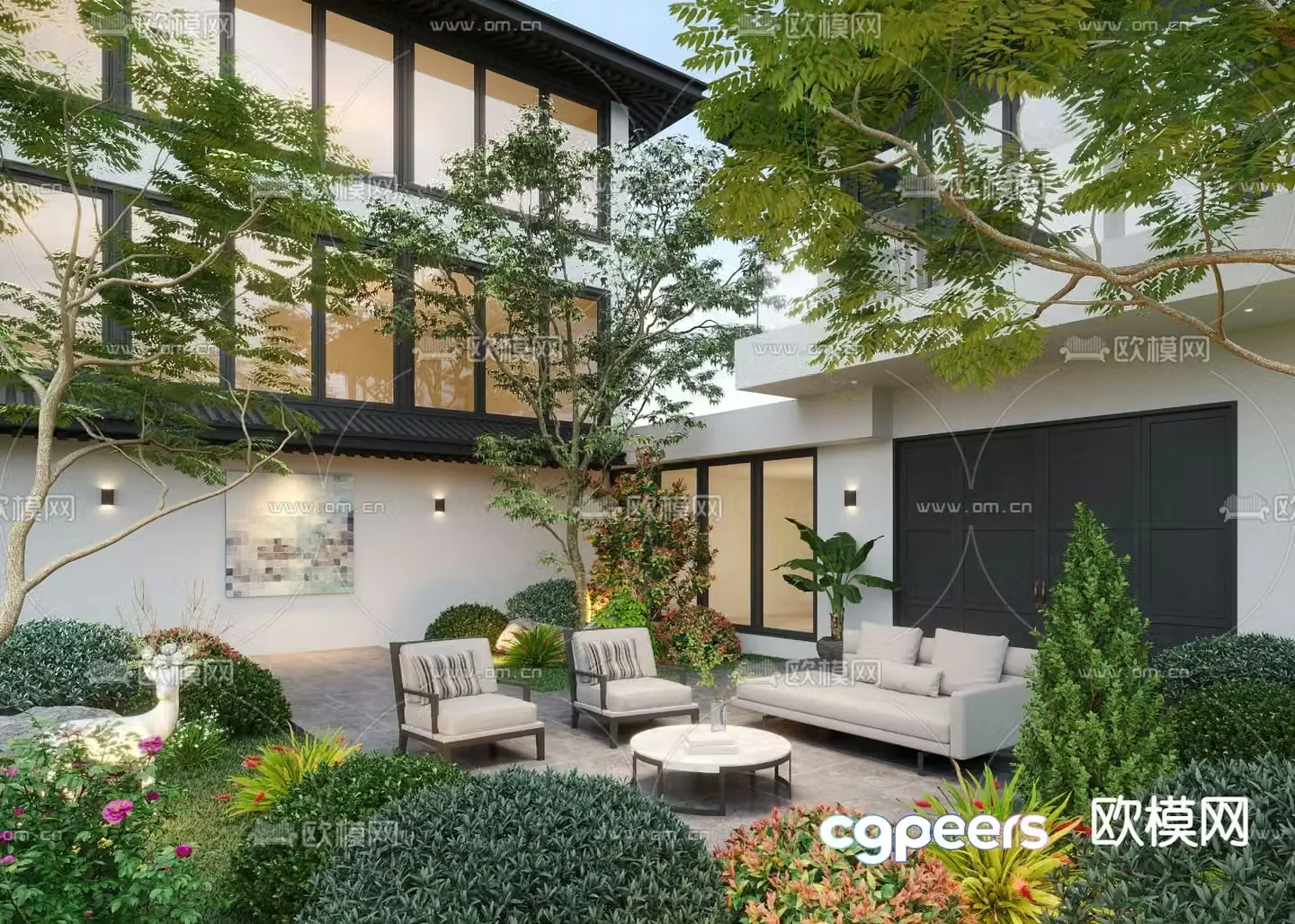 Villa courtyard courtyard landscape 3d model