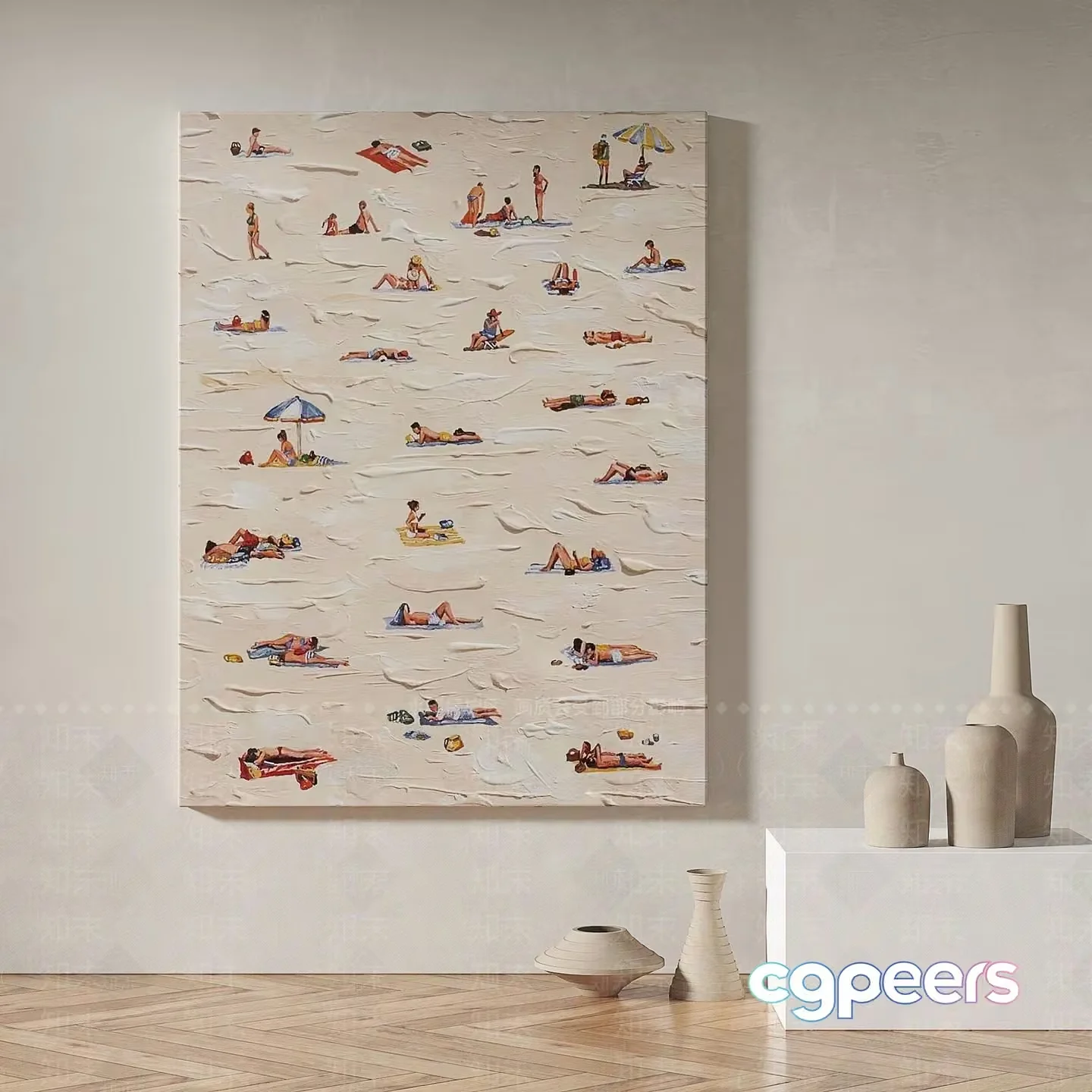 A Painting Of People On A Beach 3D Model – 9502 – VRAY Render