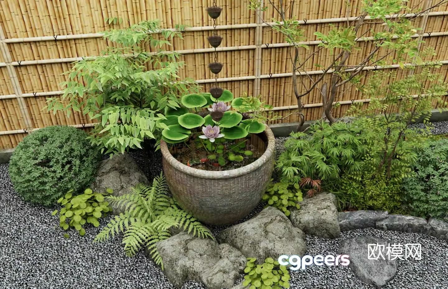 New Chinese water tank fish tank lotus tank courtyard sketch plant combination dry landscape water bowl 3D model