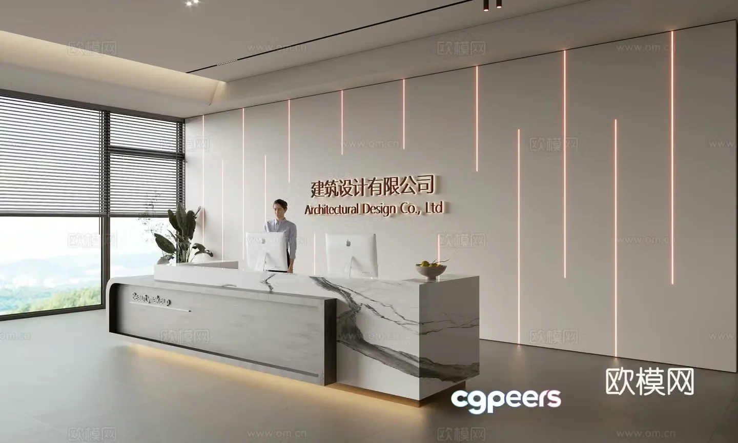 Modern company front desk reception area bar reception desk service desk company front desk background 3D model