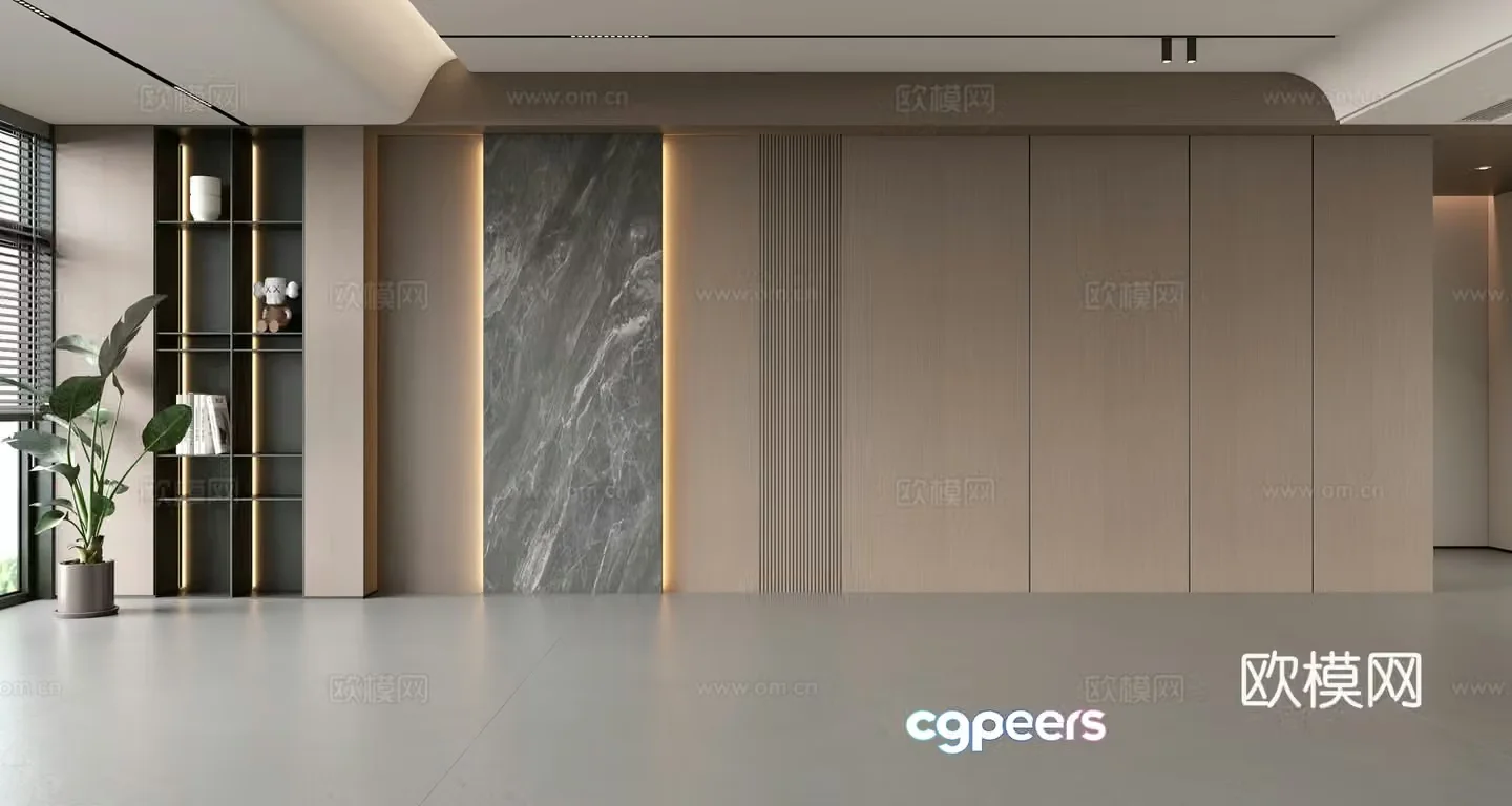 Modern simple sofa background wall modern ornament balcony cabinet living room cabinet wood veneer background wall 3d model