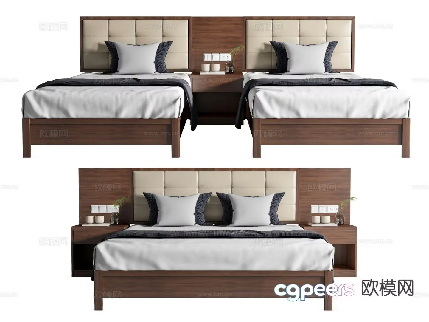 Modern hotel bed twin bed conjoined bed double bed 3d model