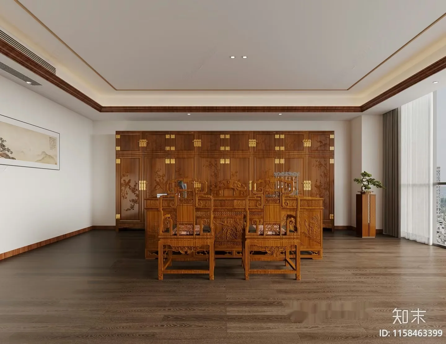 Wooden Furniture In A Room 3D Model – 17804 – CORONA Render