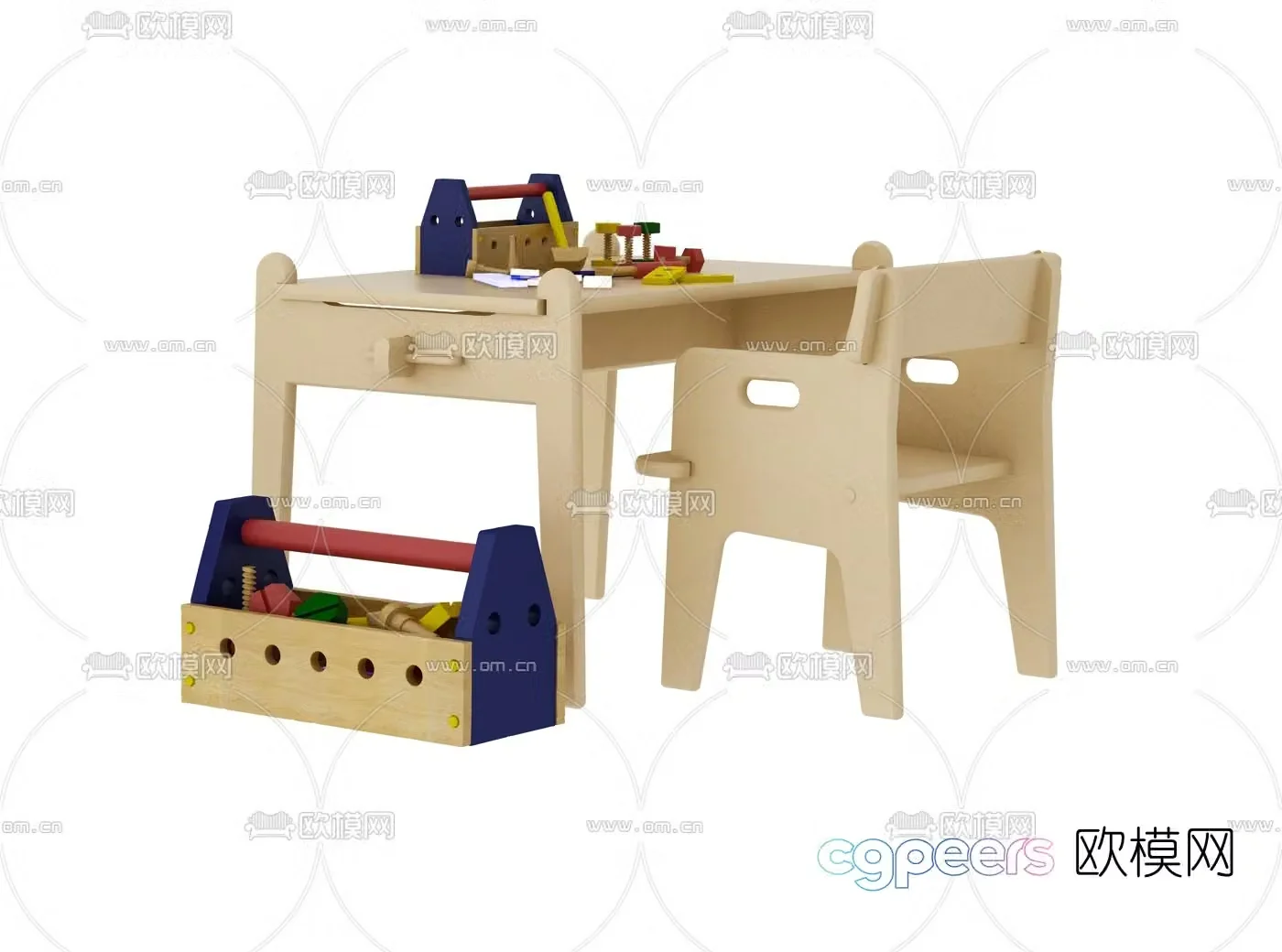 Nordic log children’s table and chair 3d model