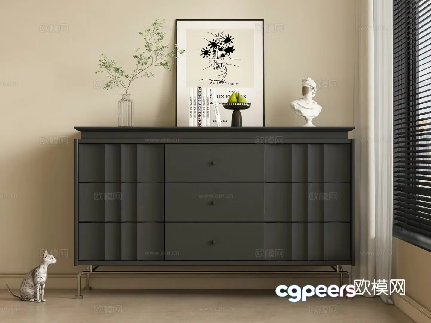 French side cabinet porch cabinet 3D model