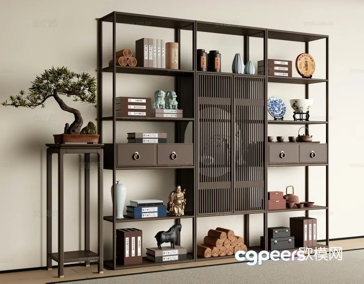 New Chinese style ancient shelf decorative shelf storage shelf tea cabinet tea set ornament 3D model