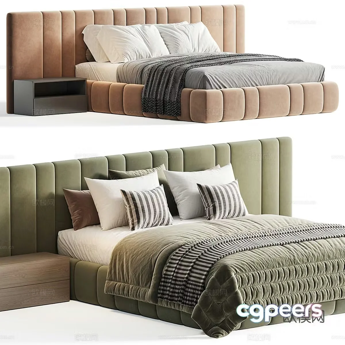 New Chinese style light luxury Gardini fabric double bed 3D model