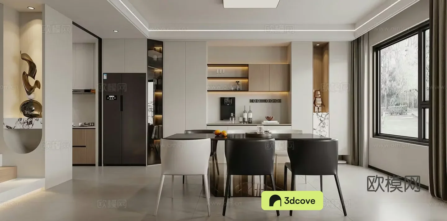 Modern restaurant Dining table Light luxury restaurant Wine cabinet Sweeping robot Simple modern living restaurant