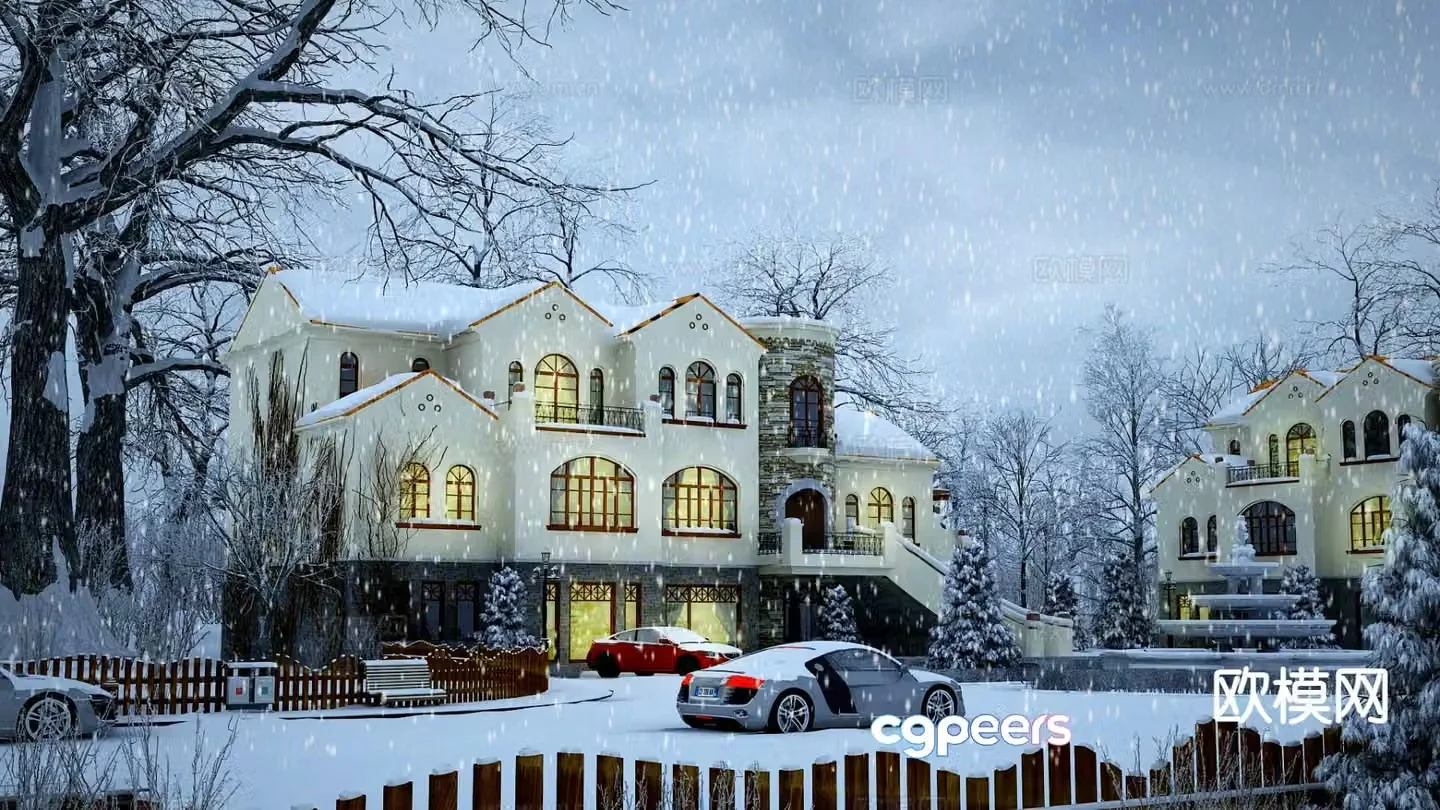 European style villa snow scene single-family villa appearance 3D model