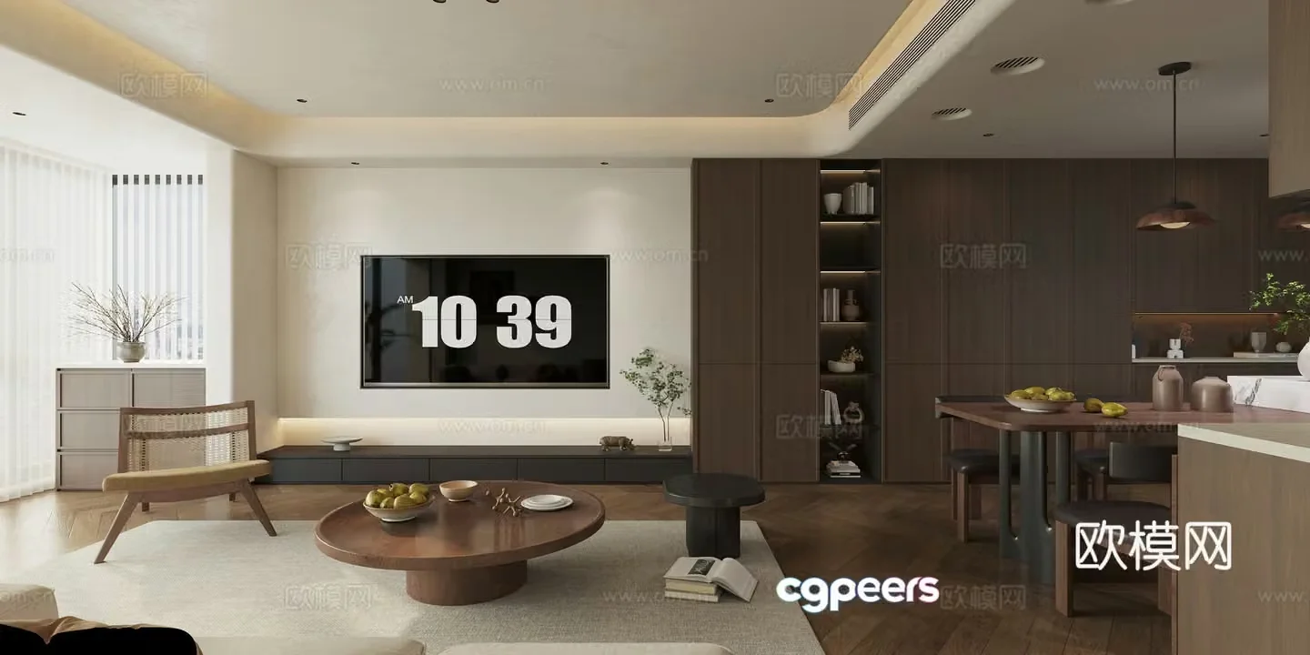 Middle style cream style living and dining room 3D model