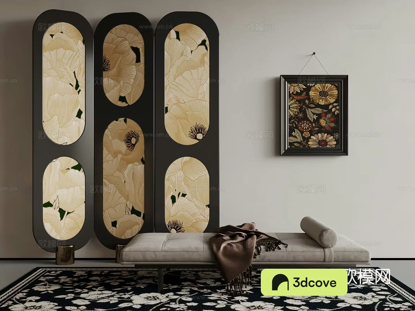 29 French screen partition shoe replacement stool 3D model of hanging painting