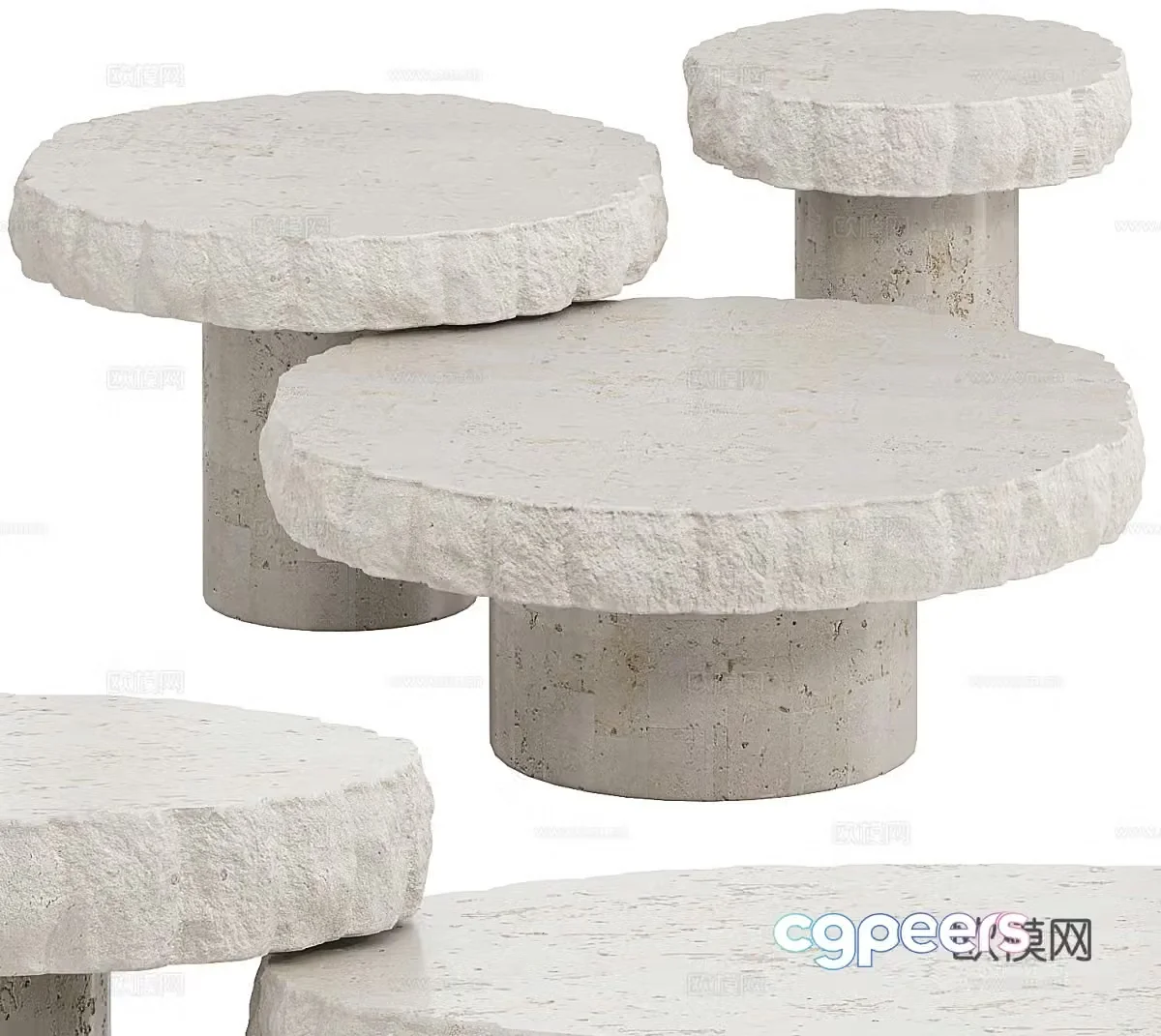 Stone style tea table combination mother and child tea table round coffee table round side coffee table 3D model of homestay tea