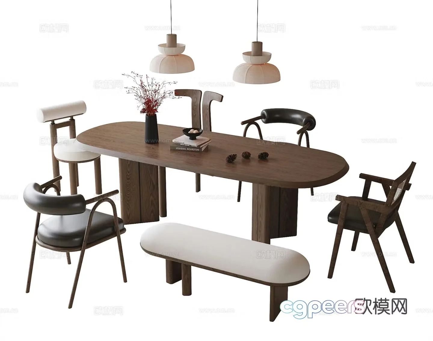 Medieval style dining table and chairs oval dining table 3d model