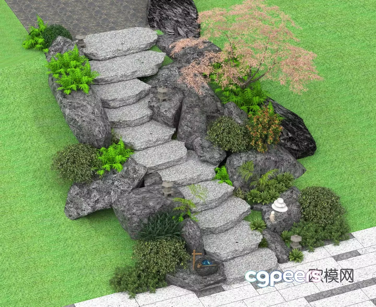 Modern sing step landscape sing step green plant pile stone park sing step 3D model