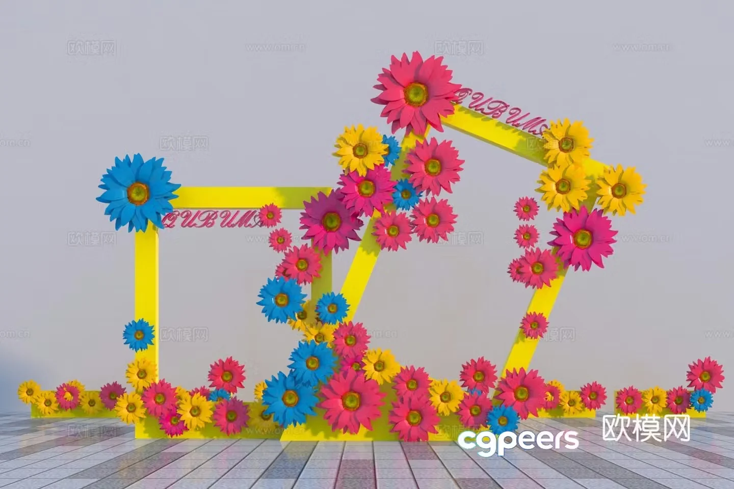 Modern flower photo frame beautiful 3d model