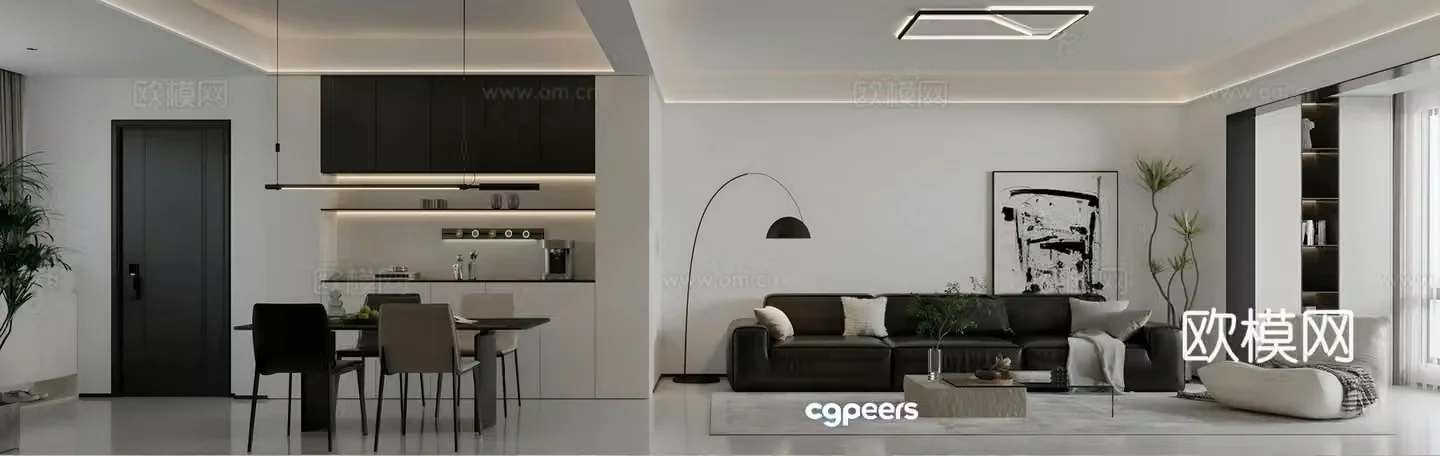 Modern Italian black and white and gray living room modern black and white and gray living room dining table and chair 3D model