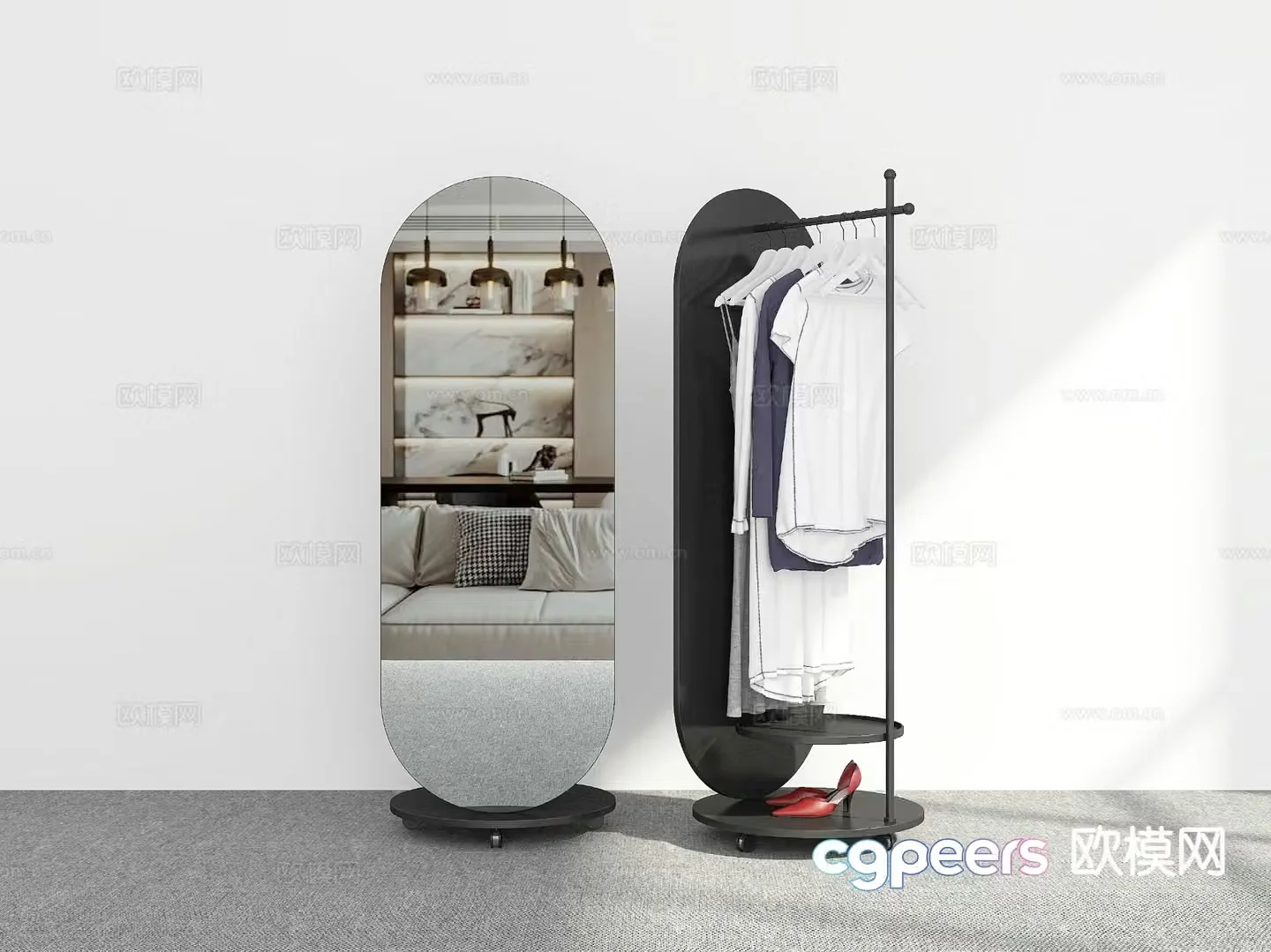 Modern mirror full length mirror clothes hanger 3d model