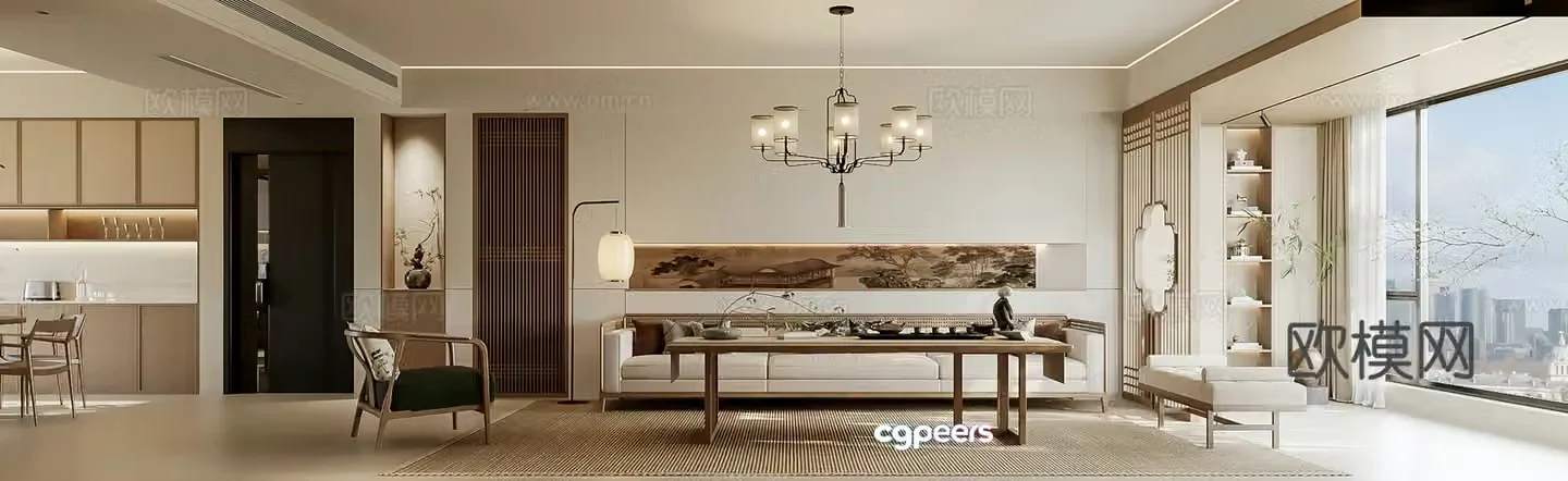 Song style living restaurant Song style aesthetics New Chinese style living restaurant Zen 3D model