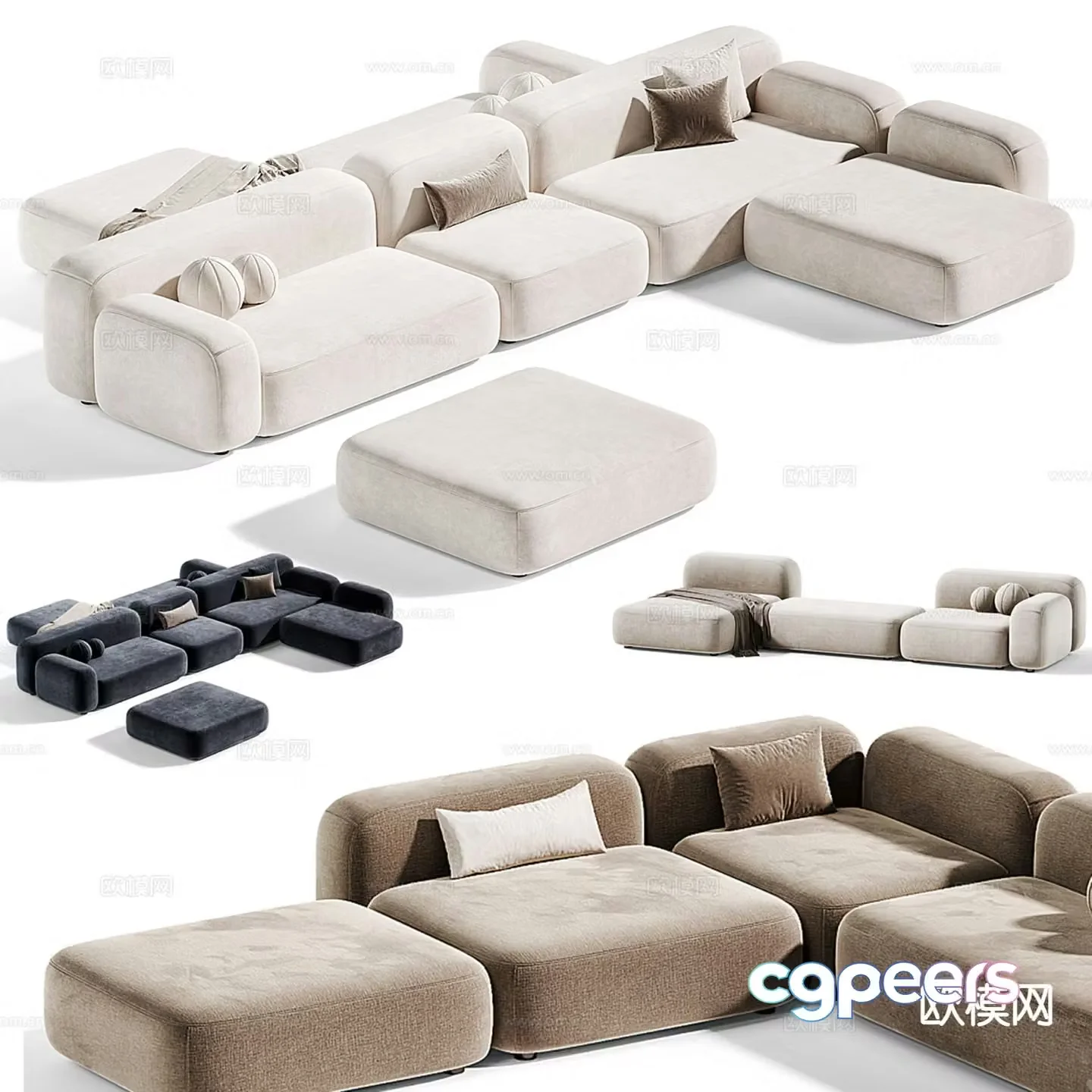Ribble modern spliced â€‹â€‹sofa multi-person sofa 3d model