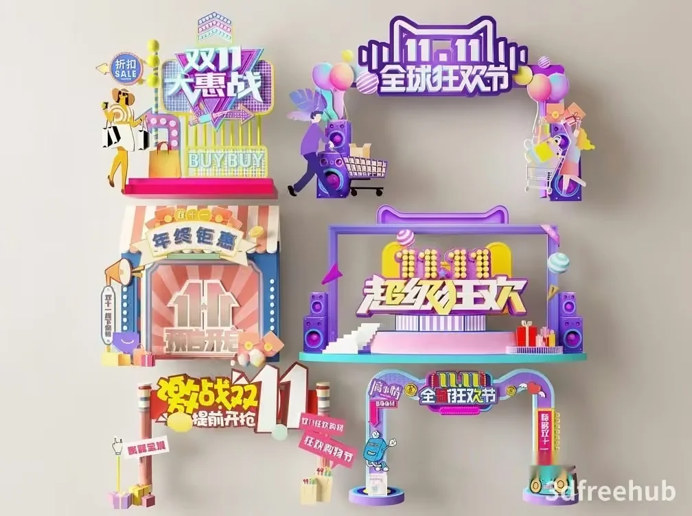 The Main Subject Is A Collection Of Colorful Signs 3D Model – 19364 – VRAY Render