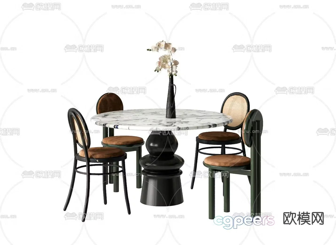 French dining table and chairs round dining table 3d model