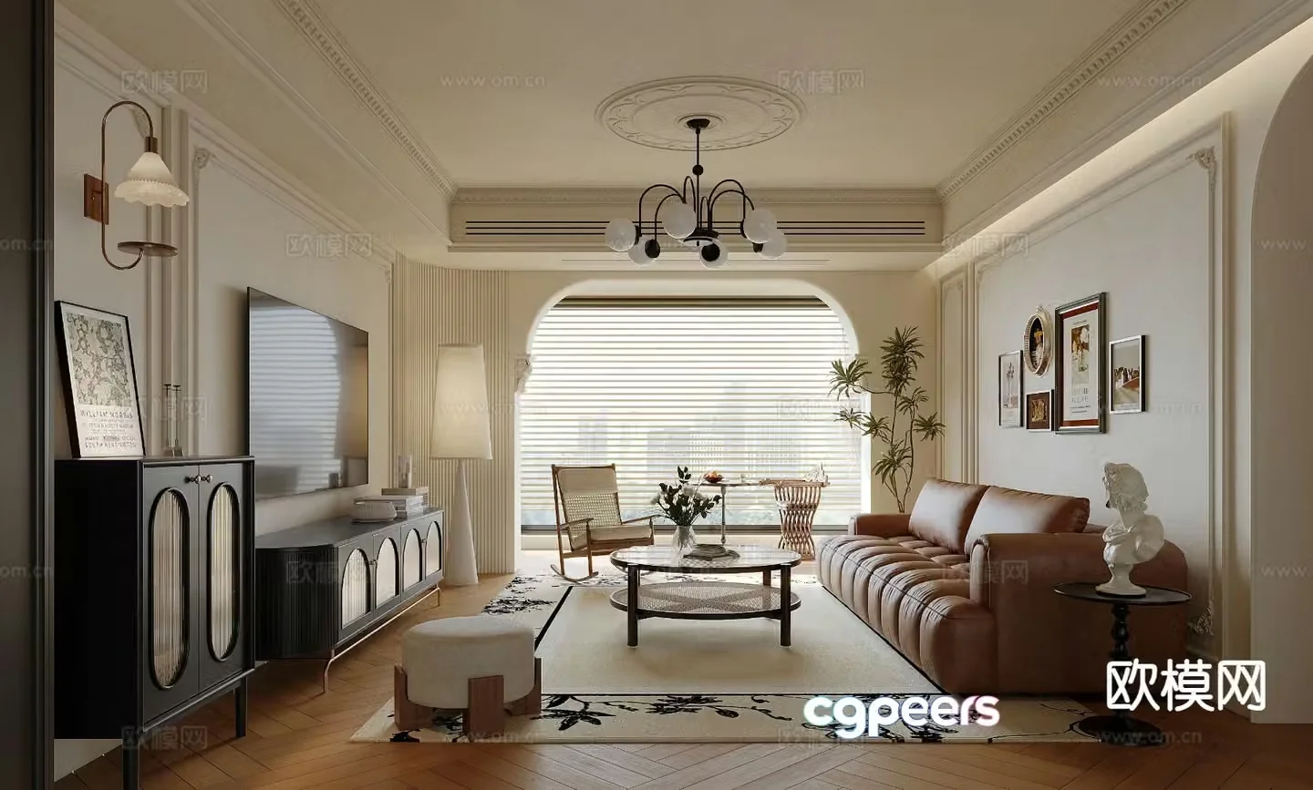 French cream style living room 3D model