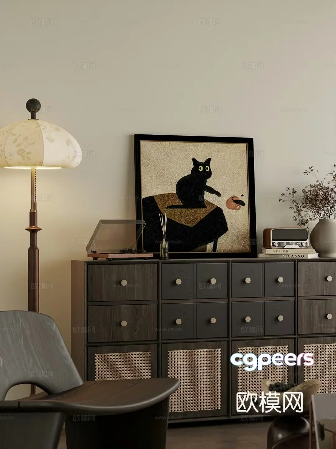 Middle-aged style home living room 3D model