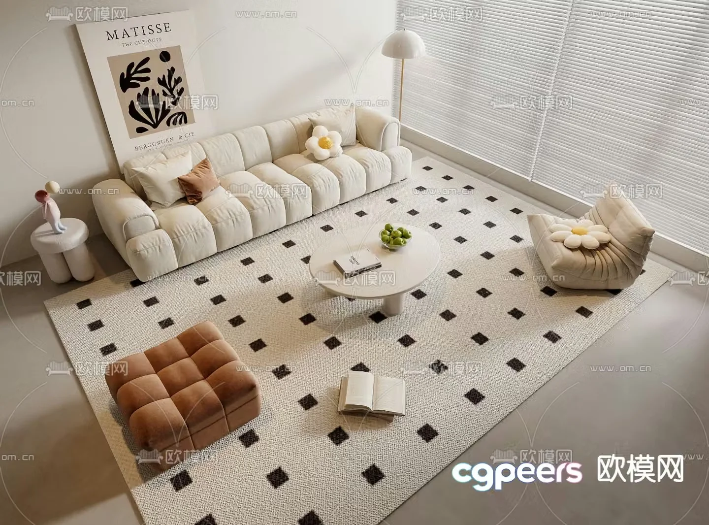 Cream style sofa and coffee table combination 3D model