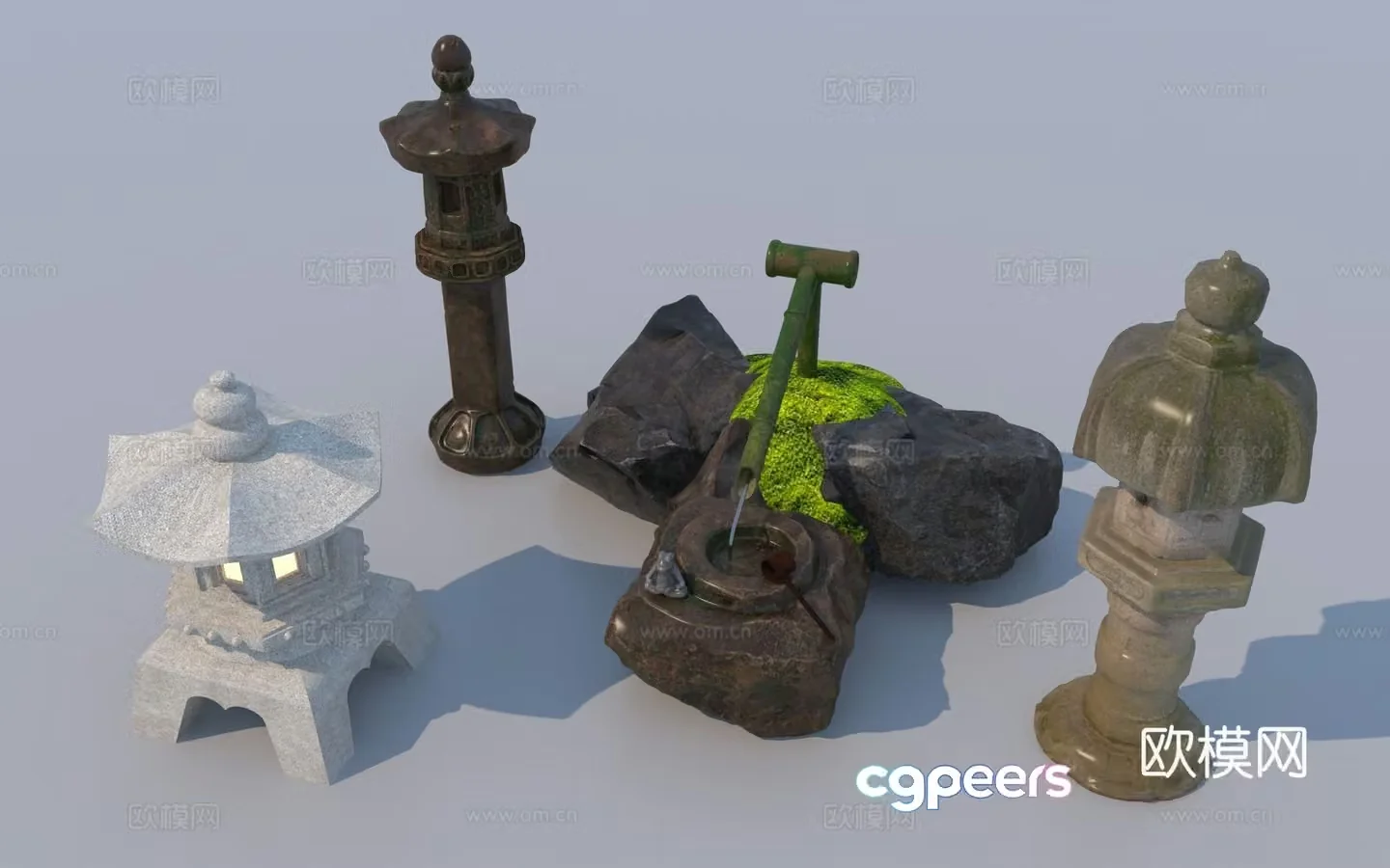 Chinese garden stone lamp water bowl stone bowl 3d model