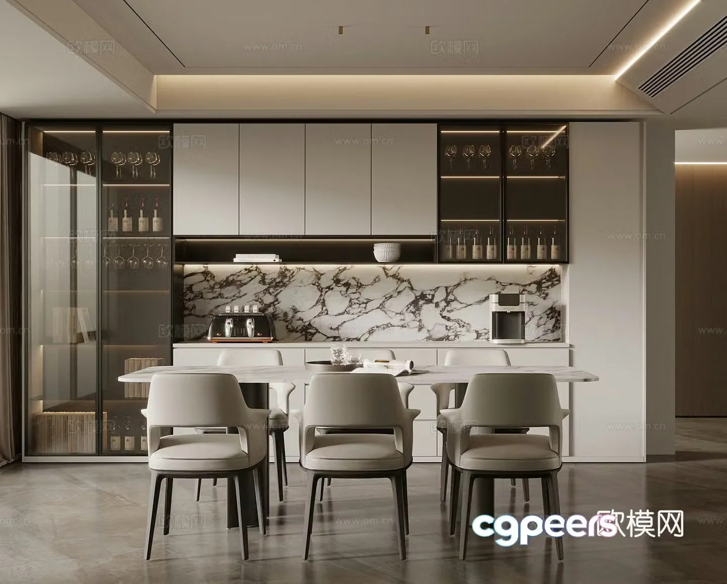 Modern restaurant dining table and chair 3d model