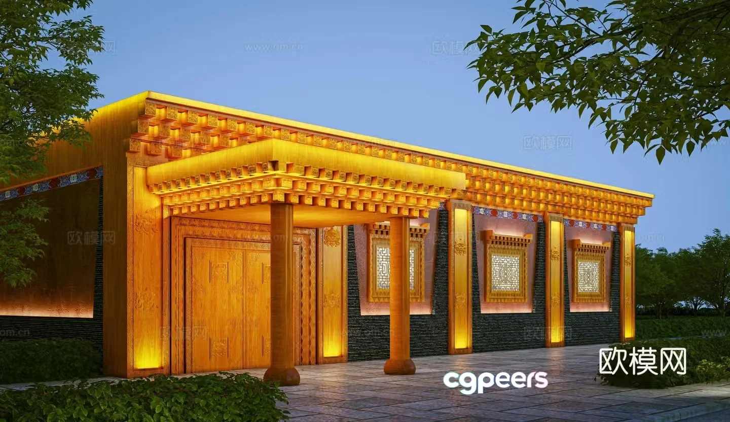 Tibetan architecture ethnic style building door 3D model