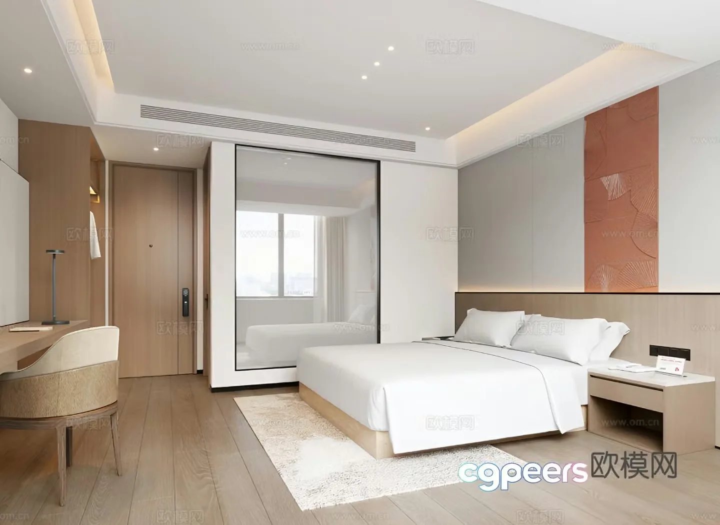 Modern hotel room double bed room 3d model