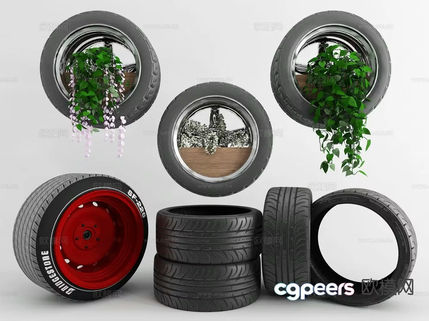 Tire green plants Tire pot plant 3D model