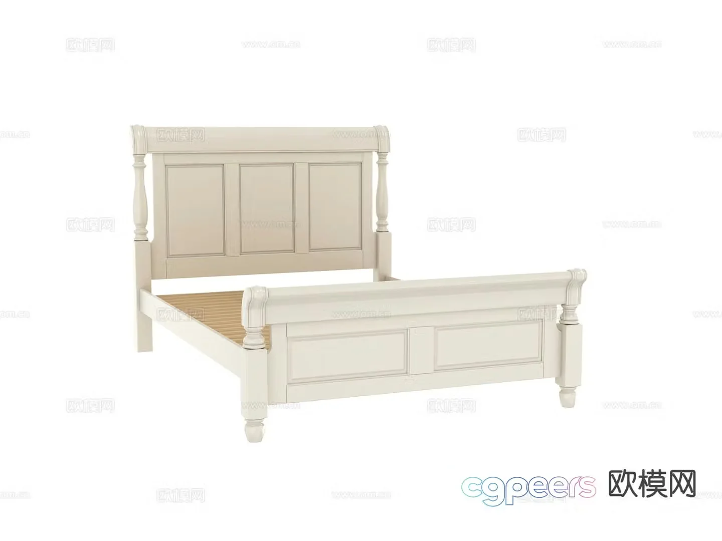 Simple European double bed bed board 3D model