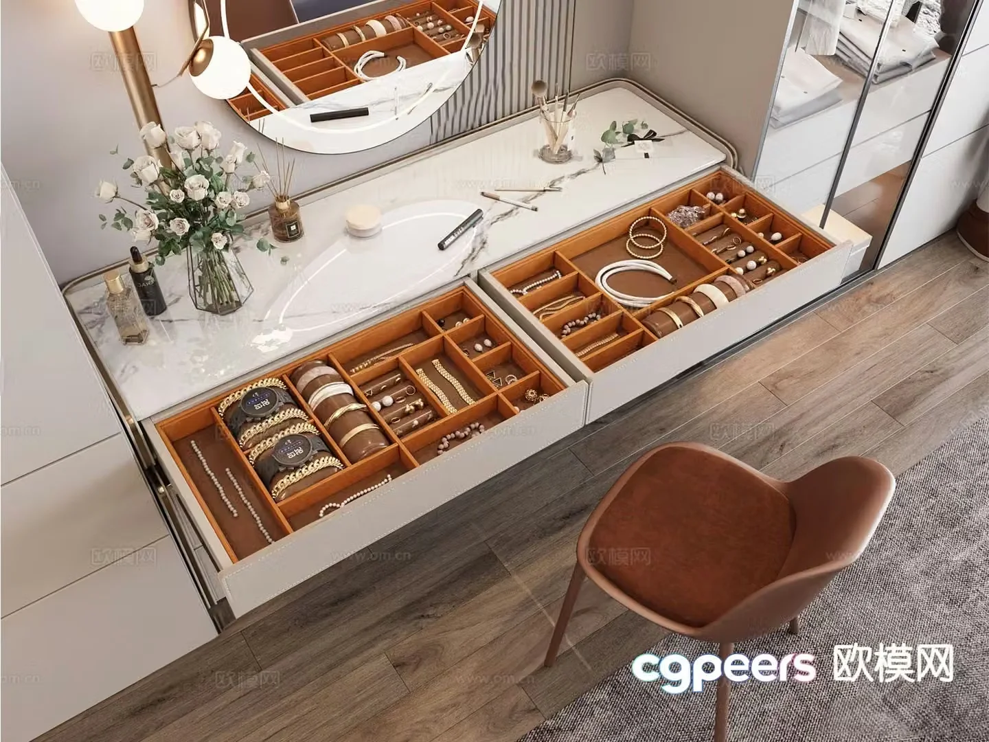 Light luxury jewelry cabinet dresser 3d model