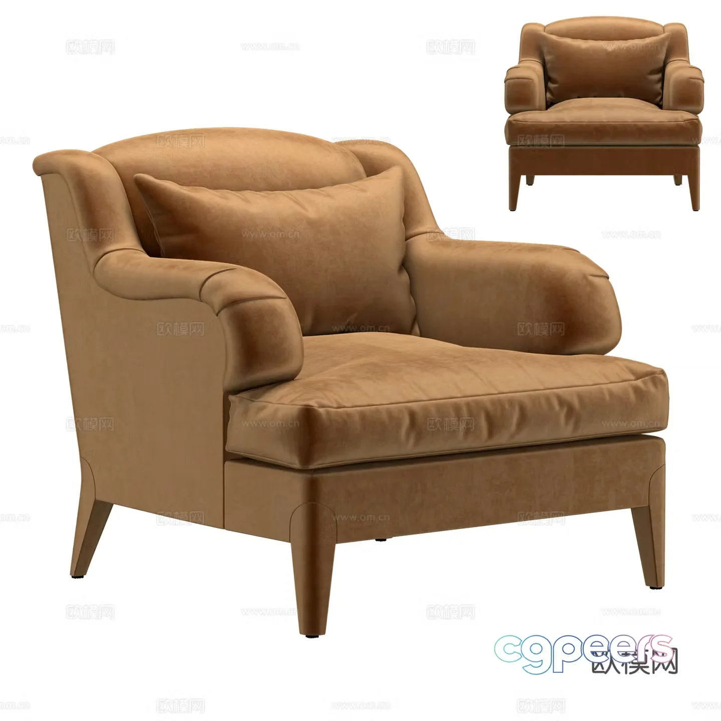 Modern Italian light luxury velvet fabric sofa chair 3d model