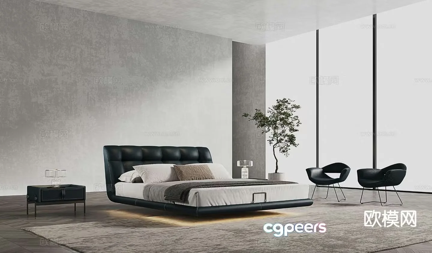 Italian double bed 3d model